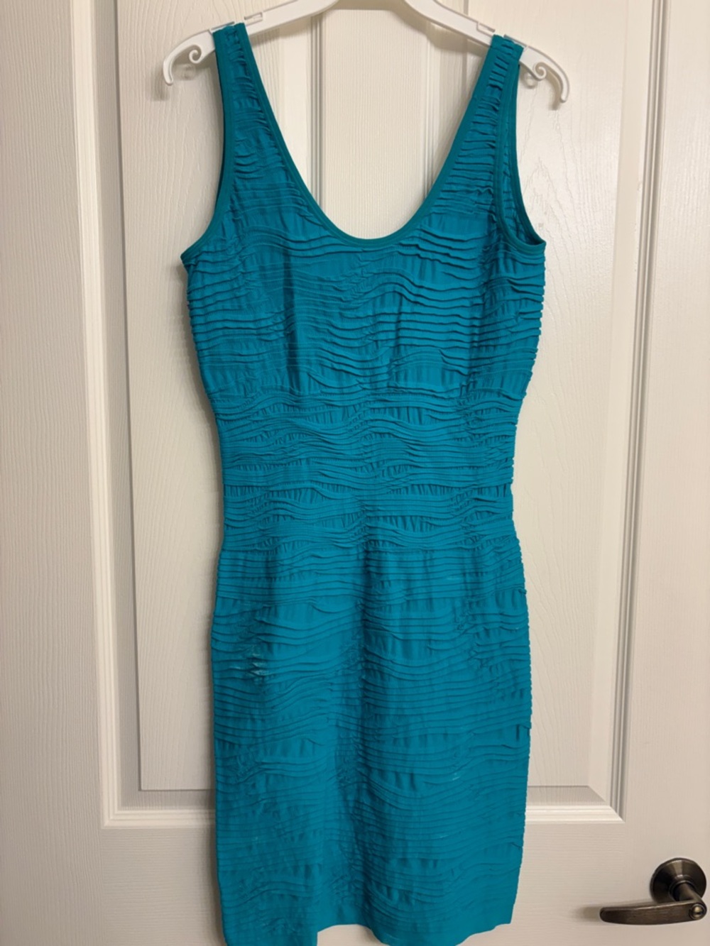 Sleeveless Teal Textured Sheath Dress
